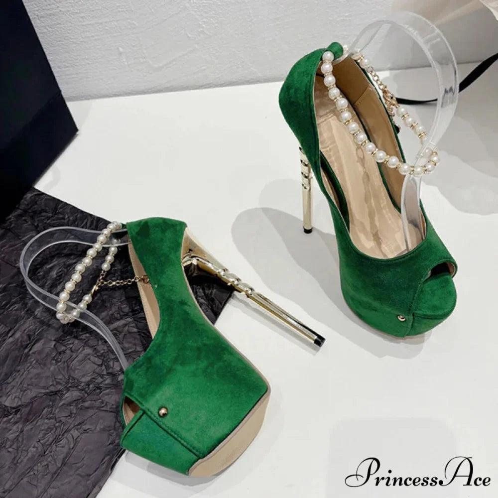 Sexy Green Peep-Toe Platform Wedding High HeelsFashion Elegant Banquet Stripper High Heel