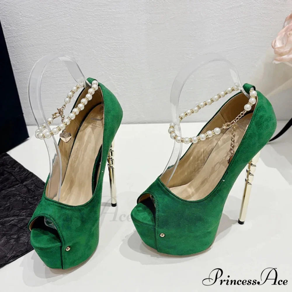 Sexy Green Peep-Toe Platform Wedding High HeelsFashion Elegant Banquet Stripper High Heel