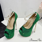 Sexy Green Peep-Toe Platform Wedding High HeelsFashion Elegant Banquet Stripper High Heel
