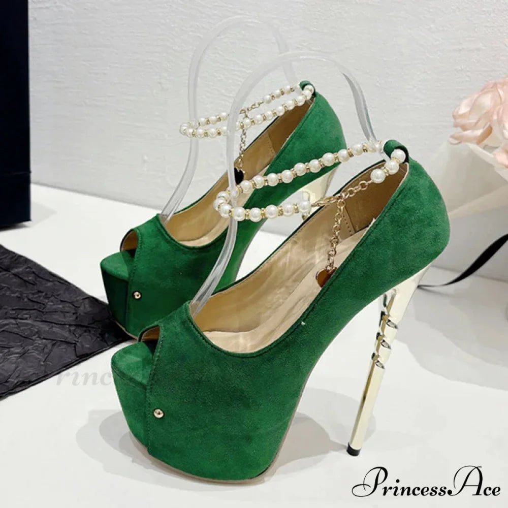 Sexy Green Peep-Toe Platform Wedding High HeelsFashion Elegant Banquet Stripper High Heel