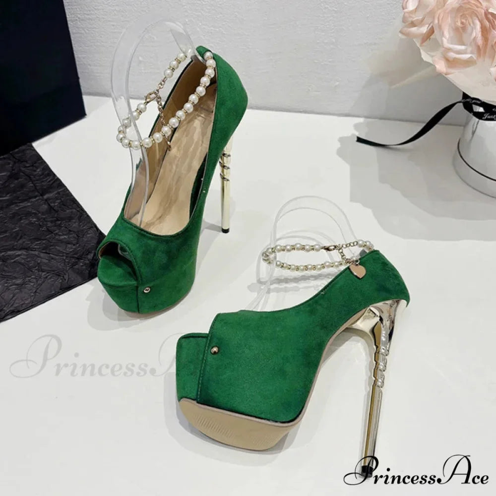 Sexy Green Peep-Toe Platform Wedding High HeelsFashion Elegant Banquet Stripper High Heel
