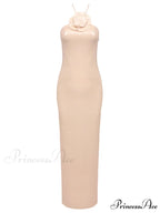 Sexy Halter 3D Flowers Sequins Long Dress Sleeveless Backless Christmas Party Dress