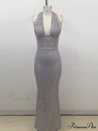 Sexy Halter Deep V Neck Sequins Green Sleeveless Backless Celebrity Christmas Party Dress