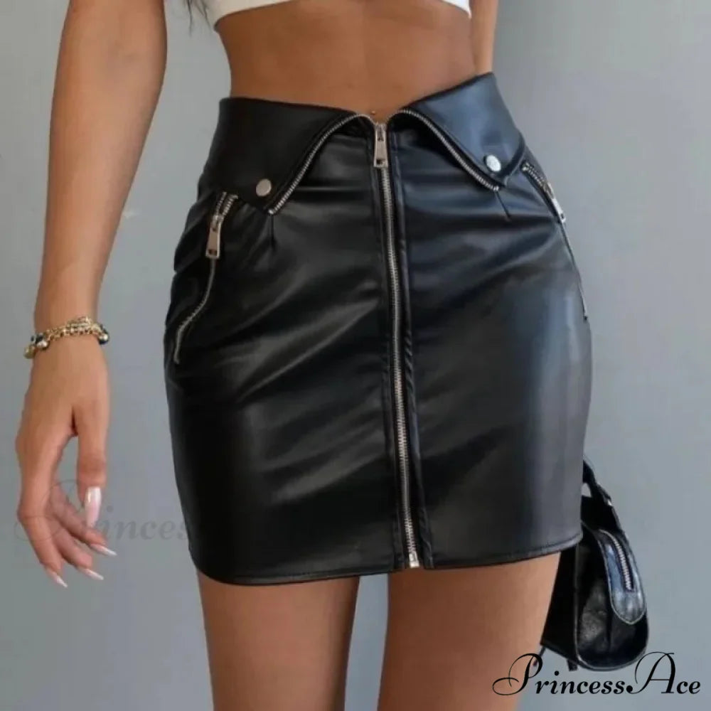 Sexy High-waist Bodycon Multi Zipper Trendy Korean Stylish Fashionable Mini Skirt
