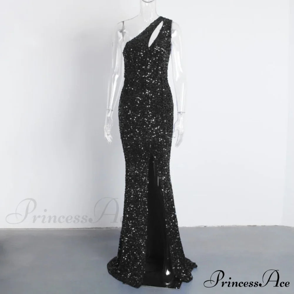 Sexy Hole Cut Out Grey Sparkle Sequins Maxi Dress