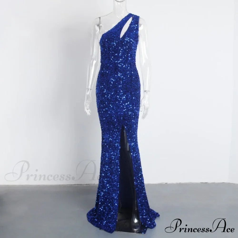 Sexy Hole Cut Out Grey Sparkle Sequins Maxi Dress