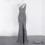 Sexy Hole Cut Out Grey Sparkle Sequins Maxi Dress