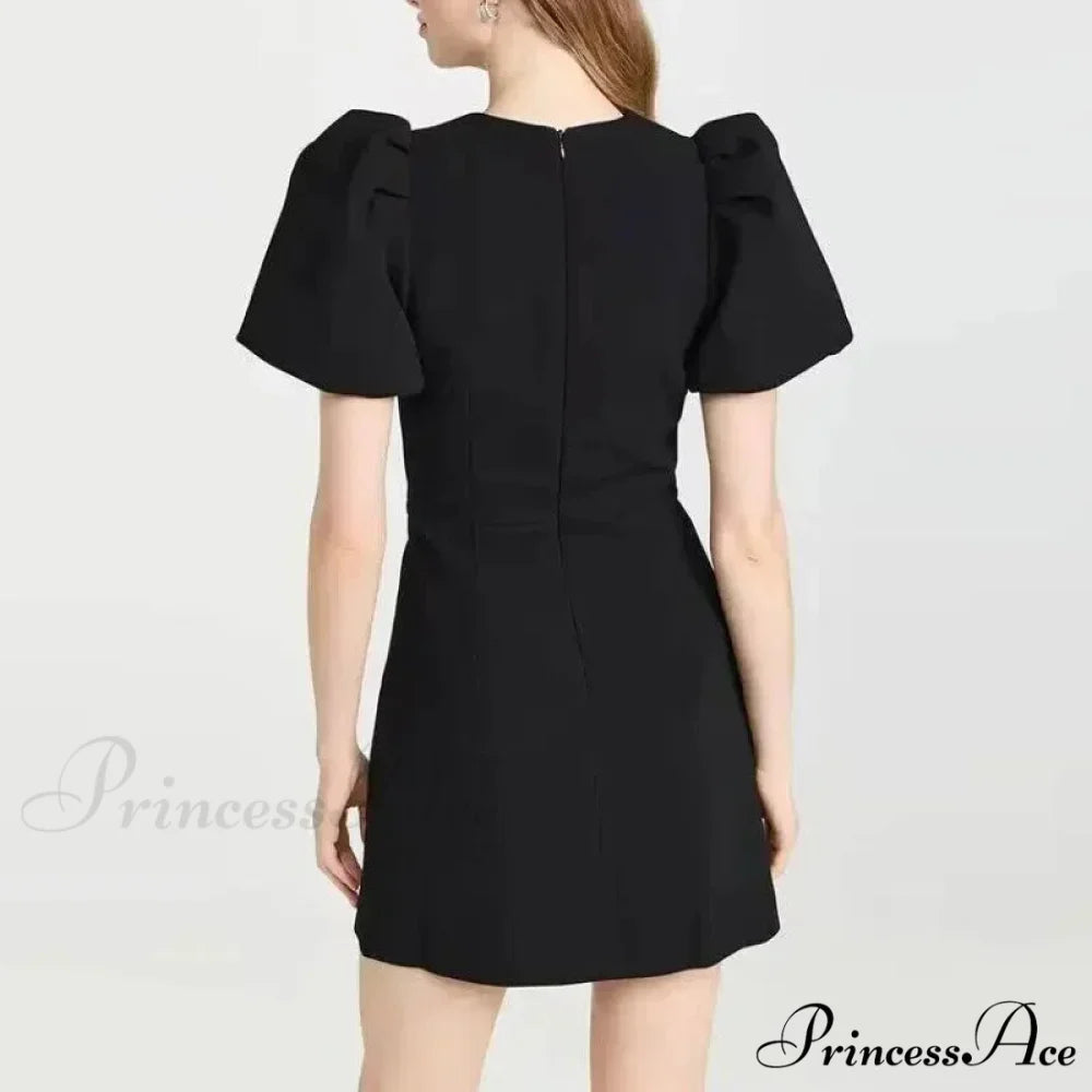 Sexy Hollow Out Slim Mini Puff Sleeve Red Christmas Party Dress