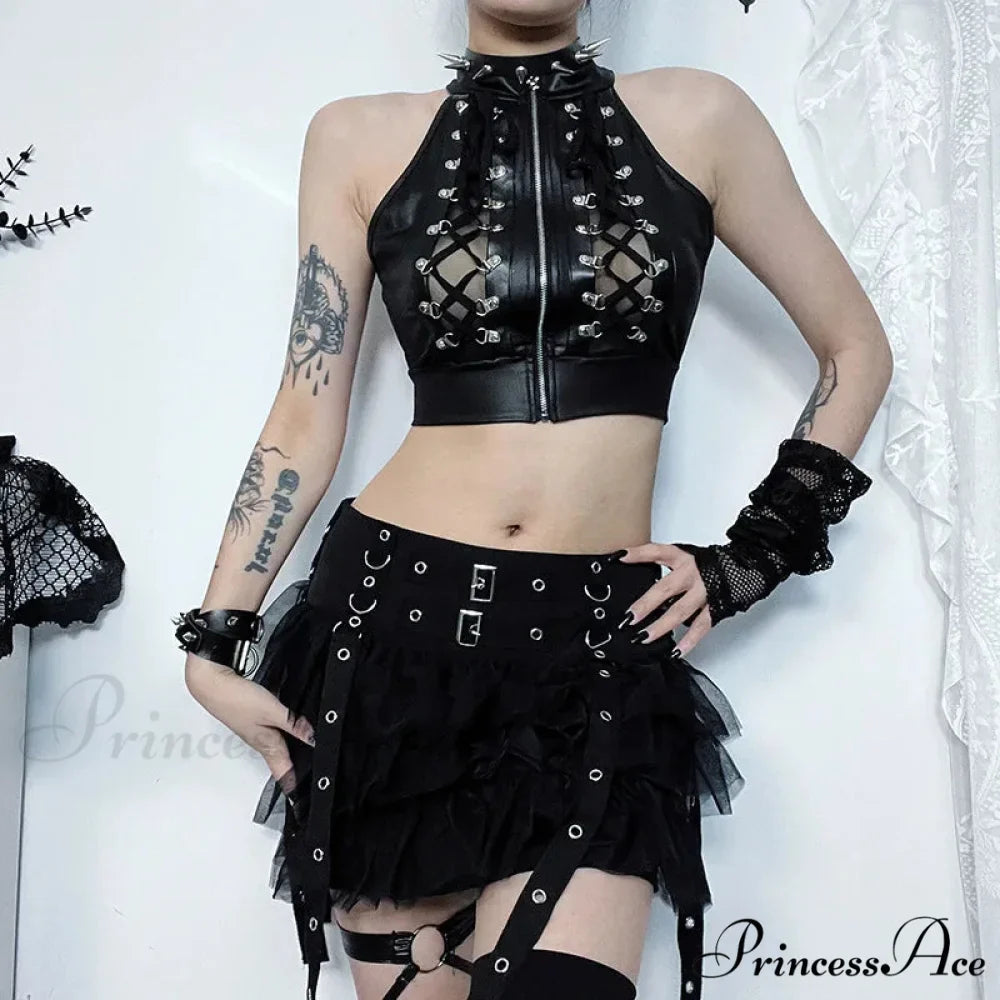 Sexy Hollowed Out Gothic Lace Up Bandage Y2k Crop Top