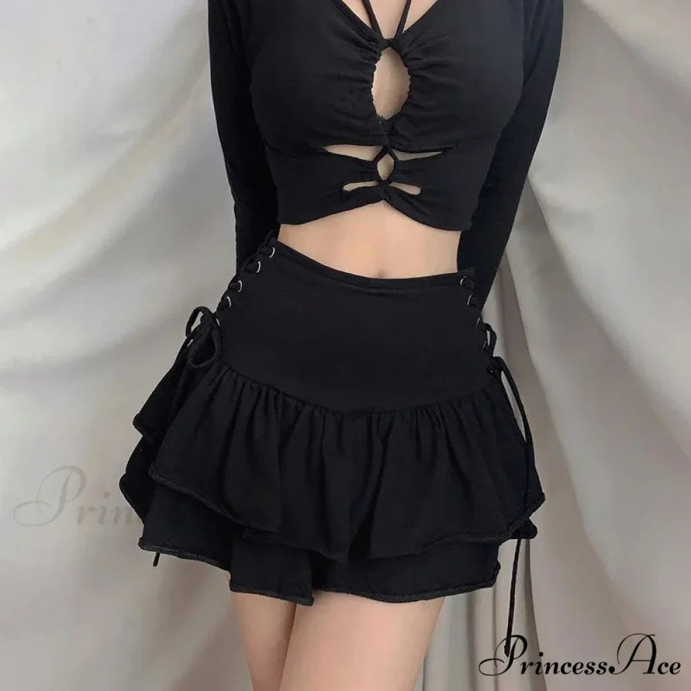 Sexy Japanese Harajuku Girls Sweet Lace Plaid High Waist Pleated Gothic Cute Skirt