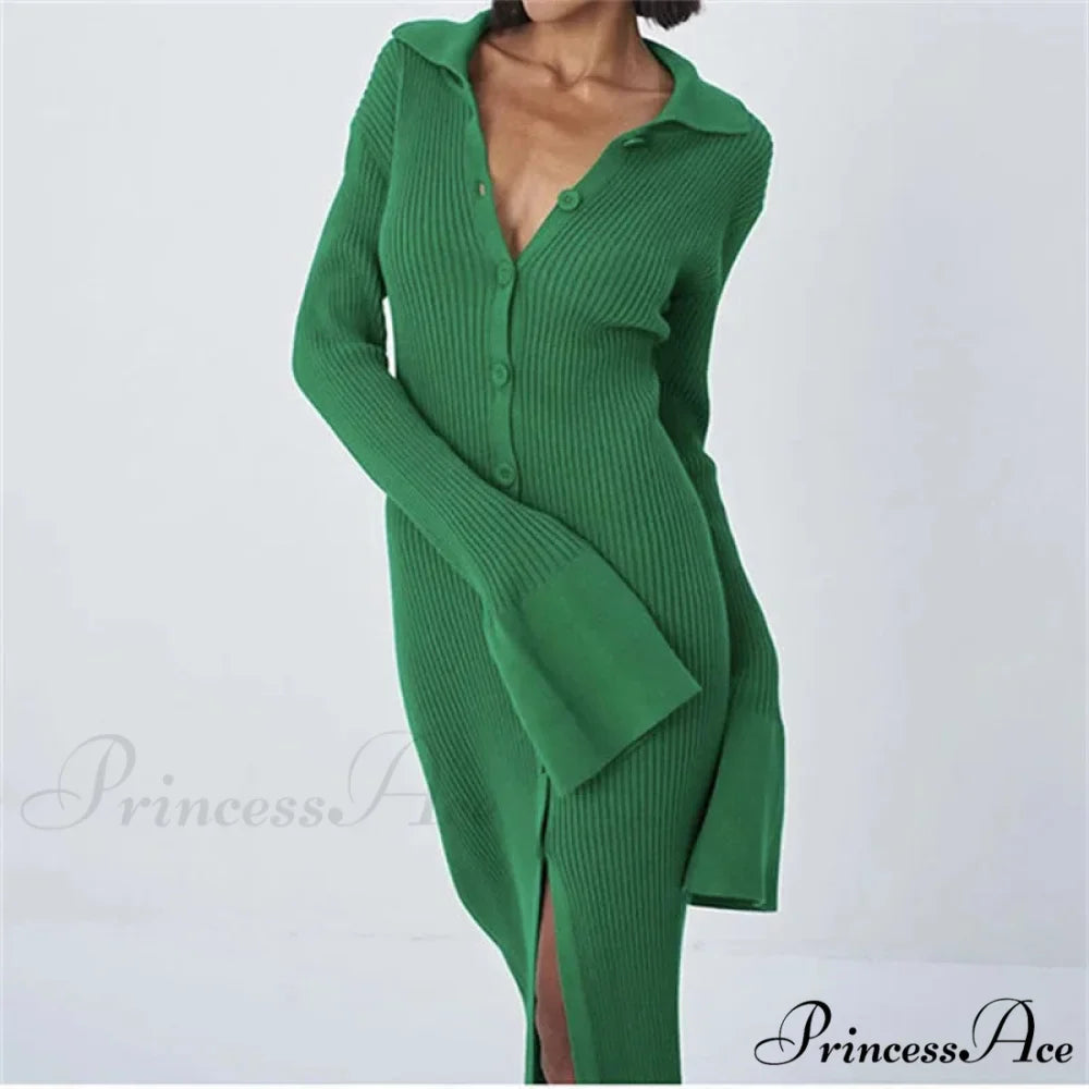 Sexy Knitted Cardigan Women Female Fashion Slim Solid Autumn Winter Flare Sleeve Female Vestidos