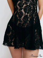 Sexy Lace See Through V Neck Sleeveless Mini Dress