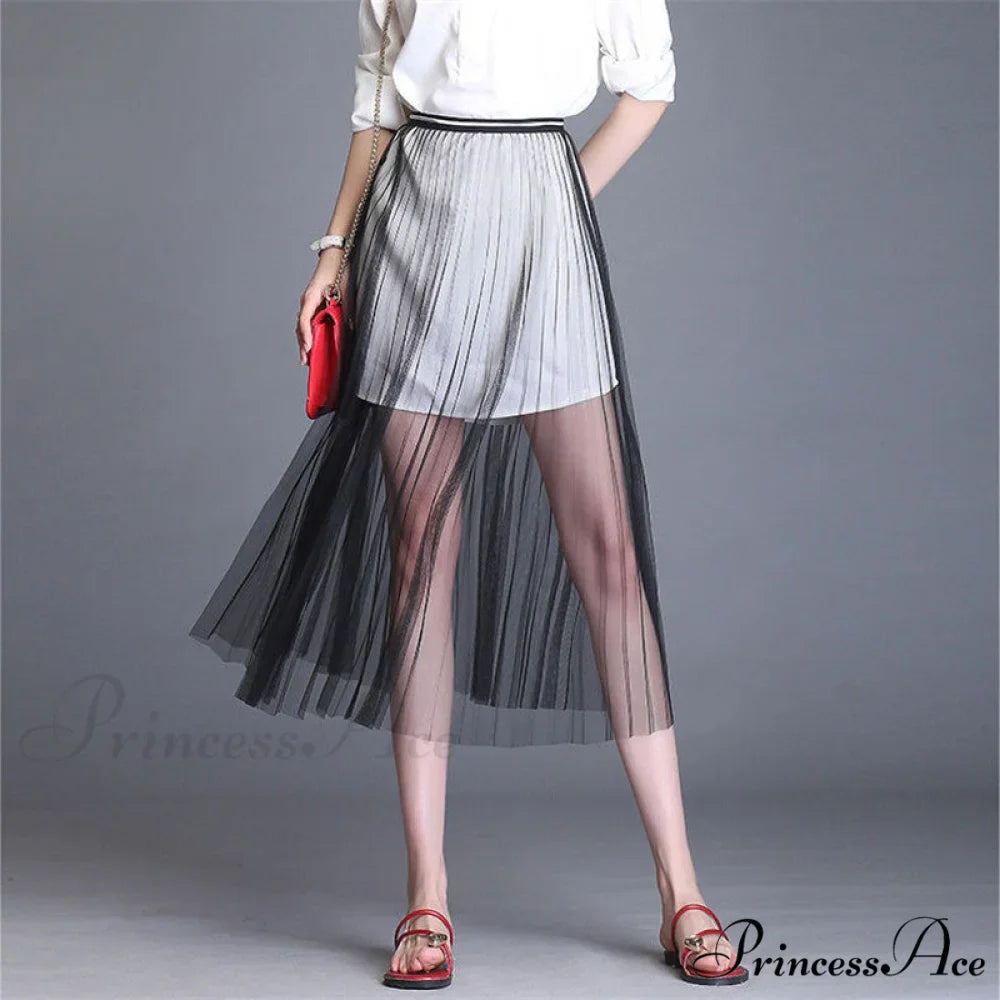 Sexy Mesh Lace Transparent Long Tulle Skirt