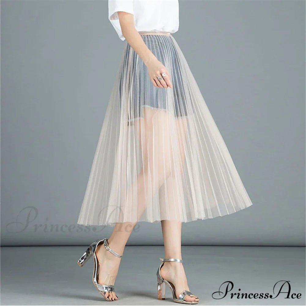 Sexy Mesh Lace Transparent Long Tulle Skirt