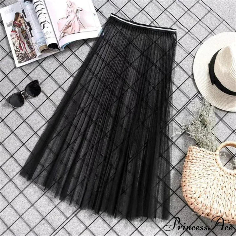 Sexy Mesh Lace Transparent Long Tulle Skirt