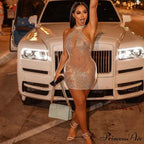 Sexy Mesh Rhinestone Short Prom Evening Mini Dress