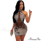 Sexy Mesh Rhinestone Short Prom Evening Mini Dress