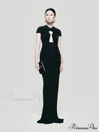 Sexy O Neck Long Sleeve Bow Mini Fall Fluorescent Red Christmas Party Dress