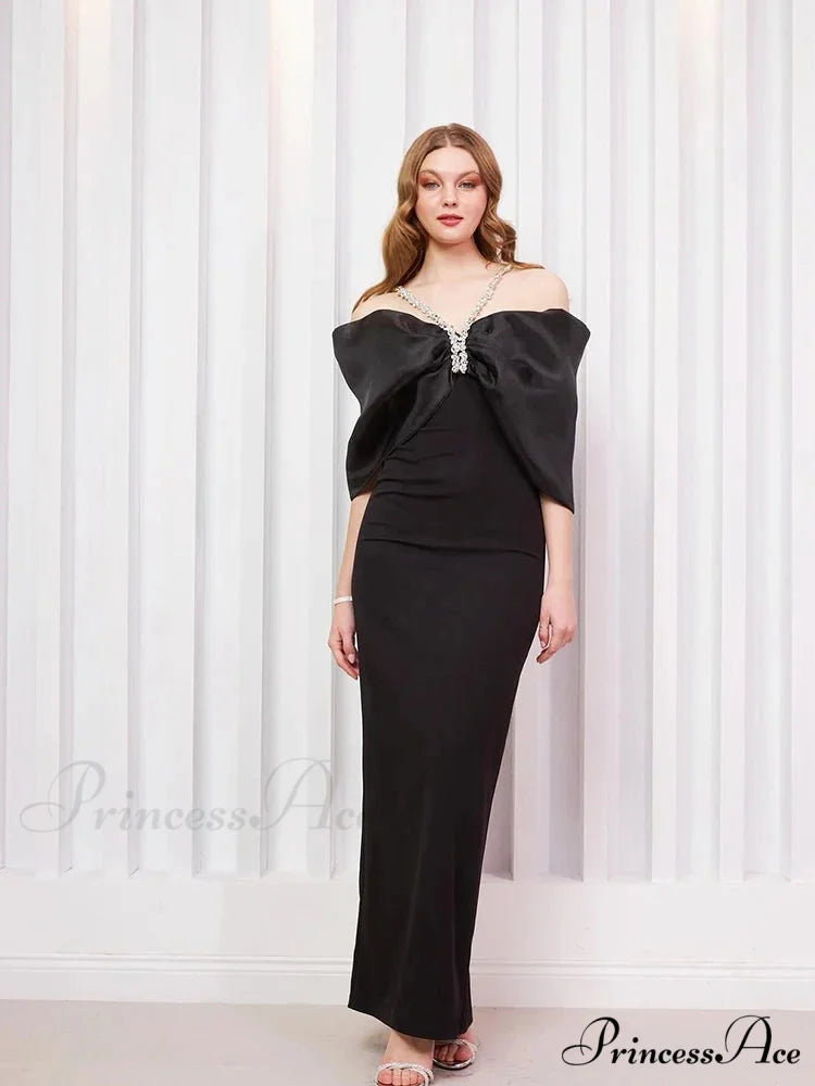 Sexy Off Shoulder Diamond Straps Bandage Black Pleated Shiny Celebrity Christmas Party Dress