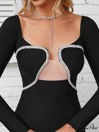 Sexy Off Shoulder Long Sleeve Diamonds Bandage Black Mesh Christmas Party Dress