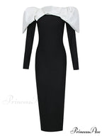 Sexy Off Shoulder Long Sleeves Bandage Black Detachable Pleated Christmas Party Dress