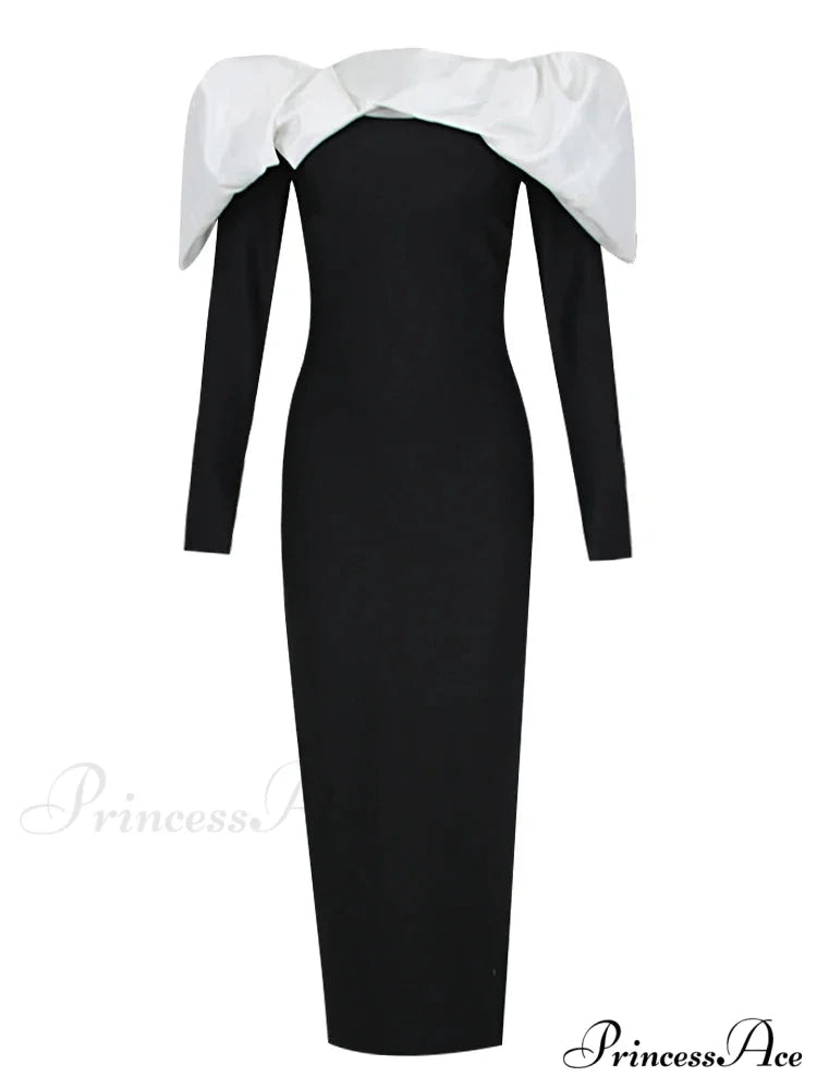 Sexy Off Shoulder Long Sleeves Bandage Black Detachable Pleated Christmas Party Dress