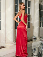Sexy One Shoulder Embroidered Flares Slim Red Mesh Beaded Christmas Party Dress