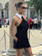 Sexy Patchwork Sleeveless Bandage Dress Black Backless Bodycon Mini Christmas Party Dress