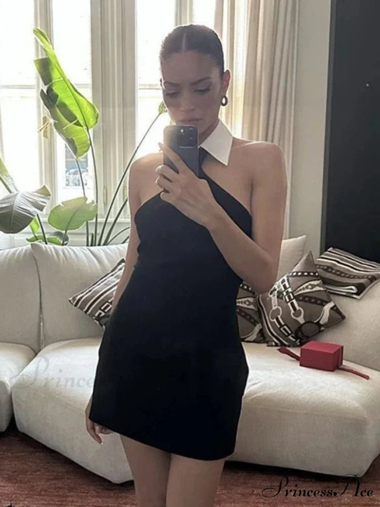 Sexy Patchwork Sleeveless Bandage Dress Black Backless Bodycon Mini Christmas Party Dress