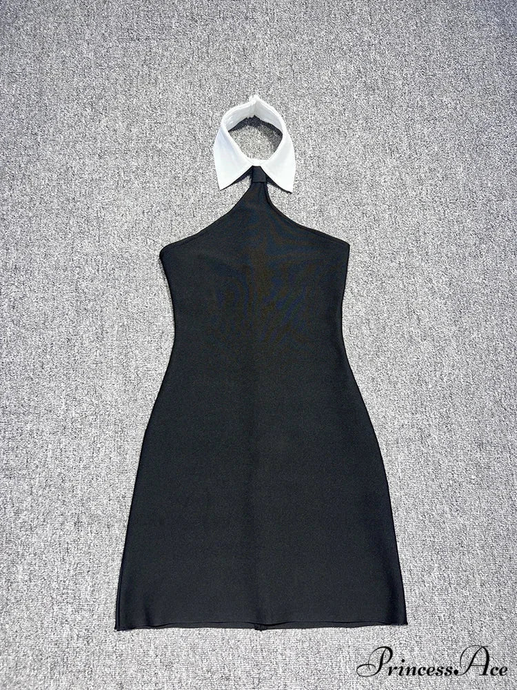 Sexy Patchwork Sleeveless Bandage Dress Black Backless Bodycon Mini Christmas Party Dress