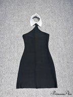 Sexy Patchwork Sleeveless Bandage Dress Black Backless Bodycon Mini Christmas Party Dress