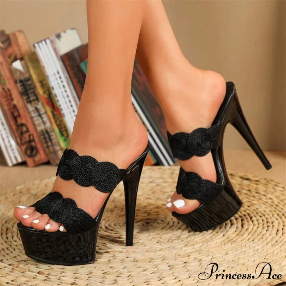 Sexy Peep-Toe Pole-Dance Extreme Platform Handwoven Hemp Summer Narrow-Band High Heel