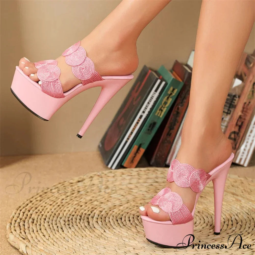 Sexy Peep-Toe Pole-Dance Extreme Platform Handwoven Hemp Summer Narrow-Band High Heel