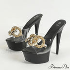 Sexy Pink High Platform Slippers Metal Chain Transparent Party Stripper Chic High Heel