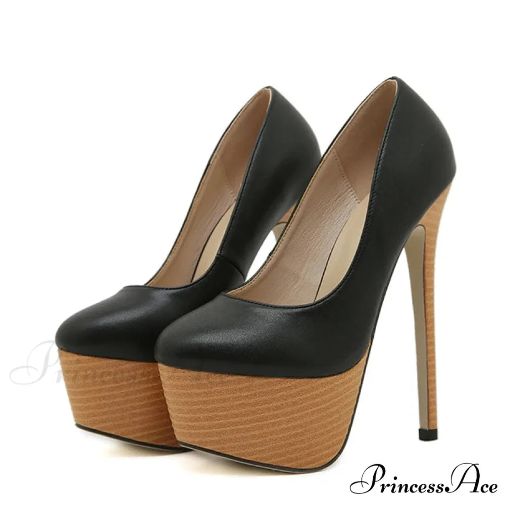 Sexy Pink Leather Weave 16CM Platform Super-High Round-Toe PumpsFashion High Heel