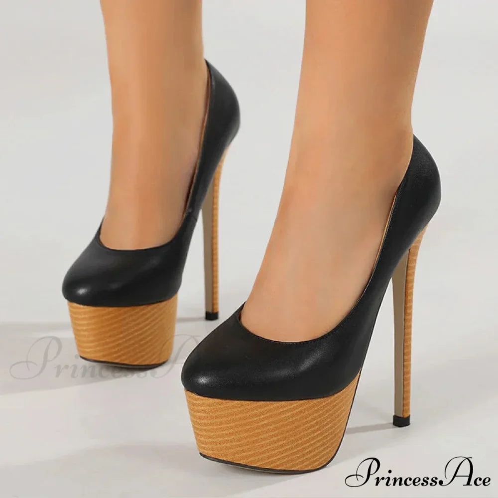 Sexy Pink Leather Weave 16CM Platform Super-High Round-Toe PumpsFashion High Heel