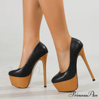 Sexy Pink Leather Weave 16CM Platform Super-High Round-Toe PumpsFashion High Heel