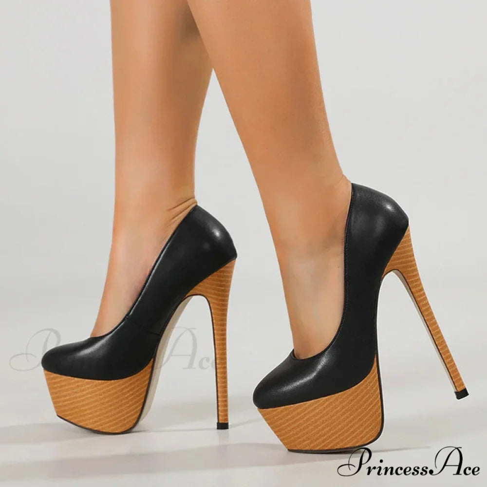 Sexy Pink Leather Weave 16CM Platform Super-High Round-Toe PumpsFashion High Heel