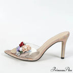 Sexy Pointed Thin High Mixed Colorful Flower Pvc Transparent Summer Party High Heel