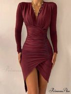 Sexy Puff Lantern Sleeve Plunge Floral Print Dress