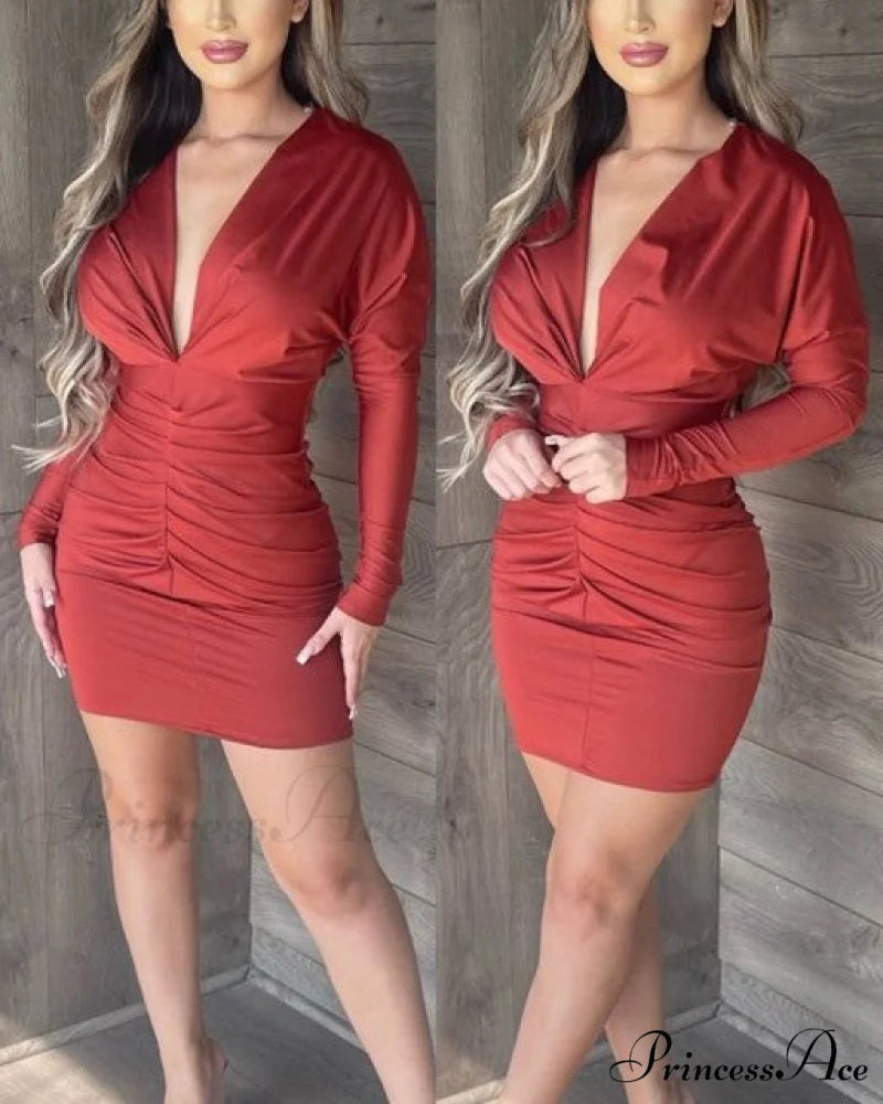 Sexy Puff Lantern Sleeve Plunge Floral Print Dress