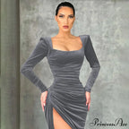 Sexy Red Velvet Elegant Midi Christmas Party Dress