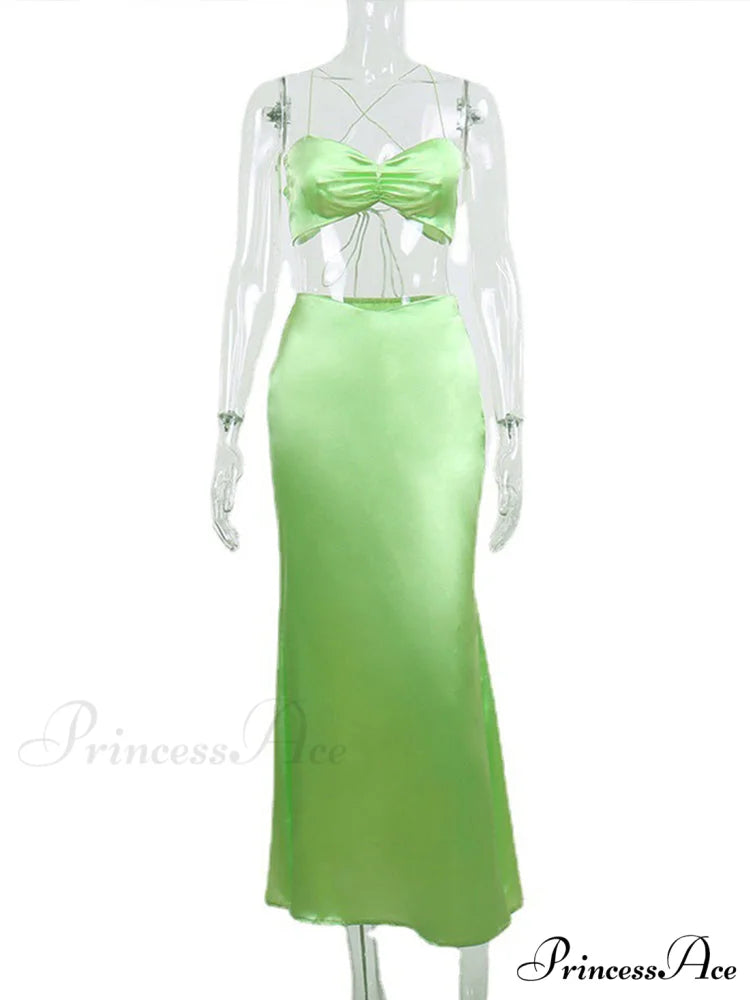Sexy Satin Tube Top Midi Skirts