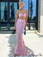 Sexy Satin Tube Top Midi Skirts