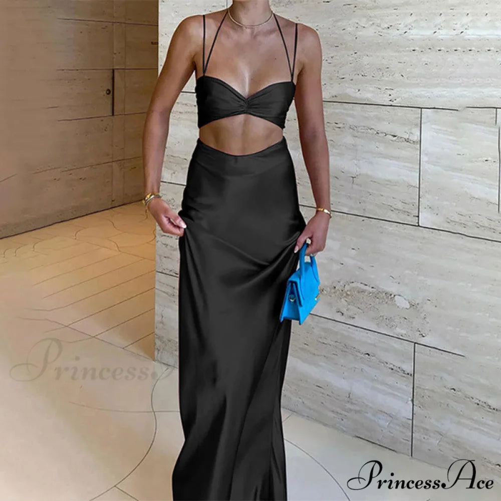 Sexy Satin Tube Top Midi Skirts