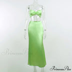 Sexy Satin Tube Top Midi Skirts