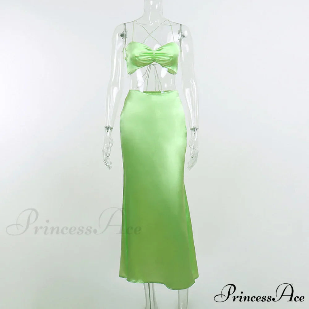 Sexy Satin Tube Top Midi Skirts