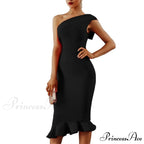 Sexy Shiny Glitter Off Shoulder Ruffles Slit Midi Dress