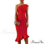 Sexy Shiny Glitter Off Shoulder Ruffles Slit Midi Dress