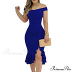 Sexy Shiny Glitter Off Shoulder Ruffles Slit Midi Dress